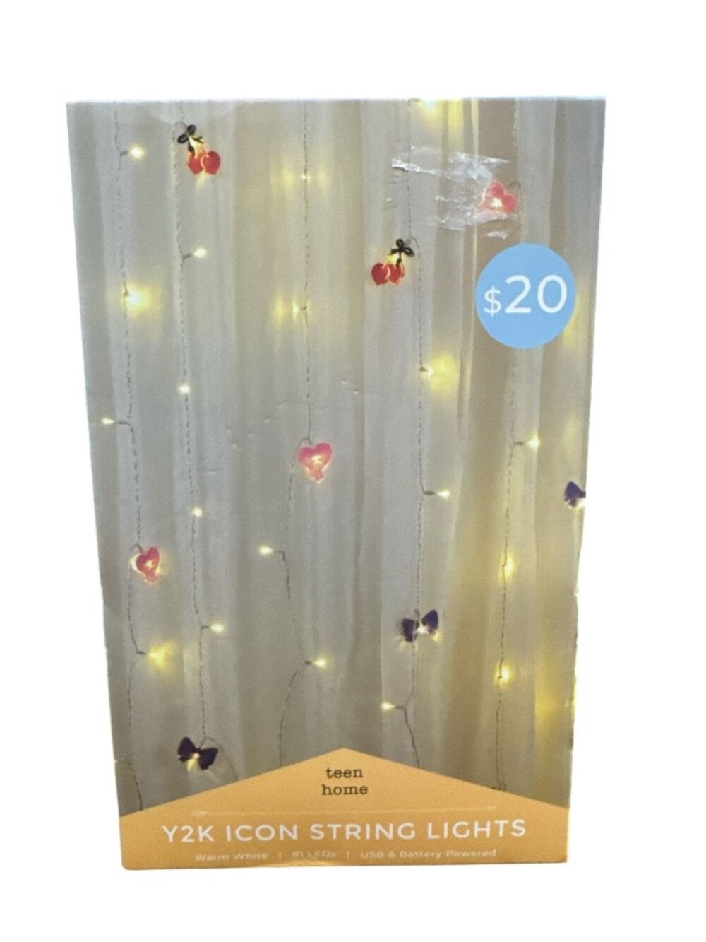 Y2K Icon String Lights Warm White 81 LEDs USB & Battery Powered Teen Home Decor
